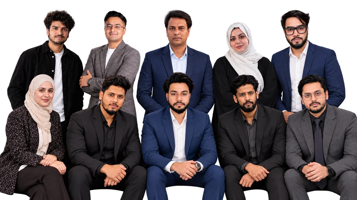 The Veltrixair team in business attire, five standing and five seated